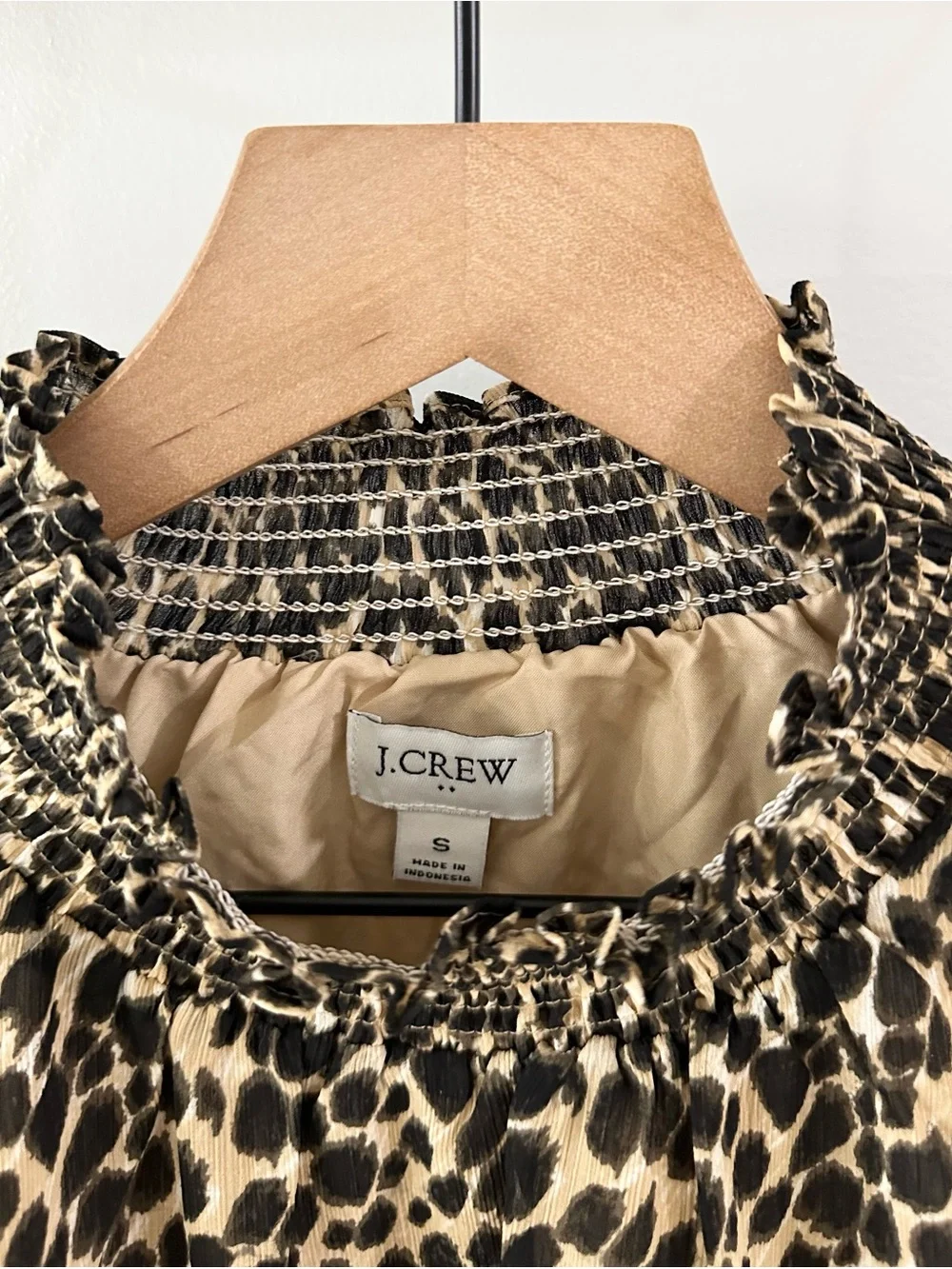 J. Crew Smocked Neck Leopard Print Blouse // Brown // Small